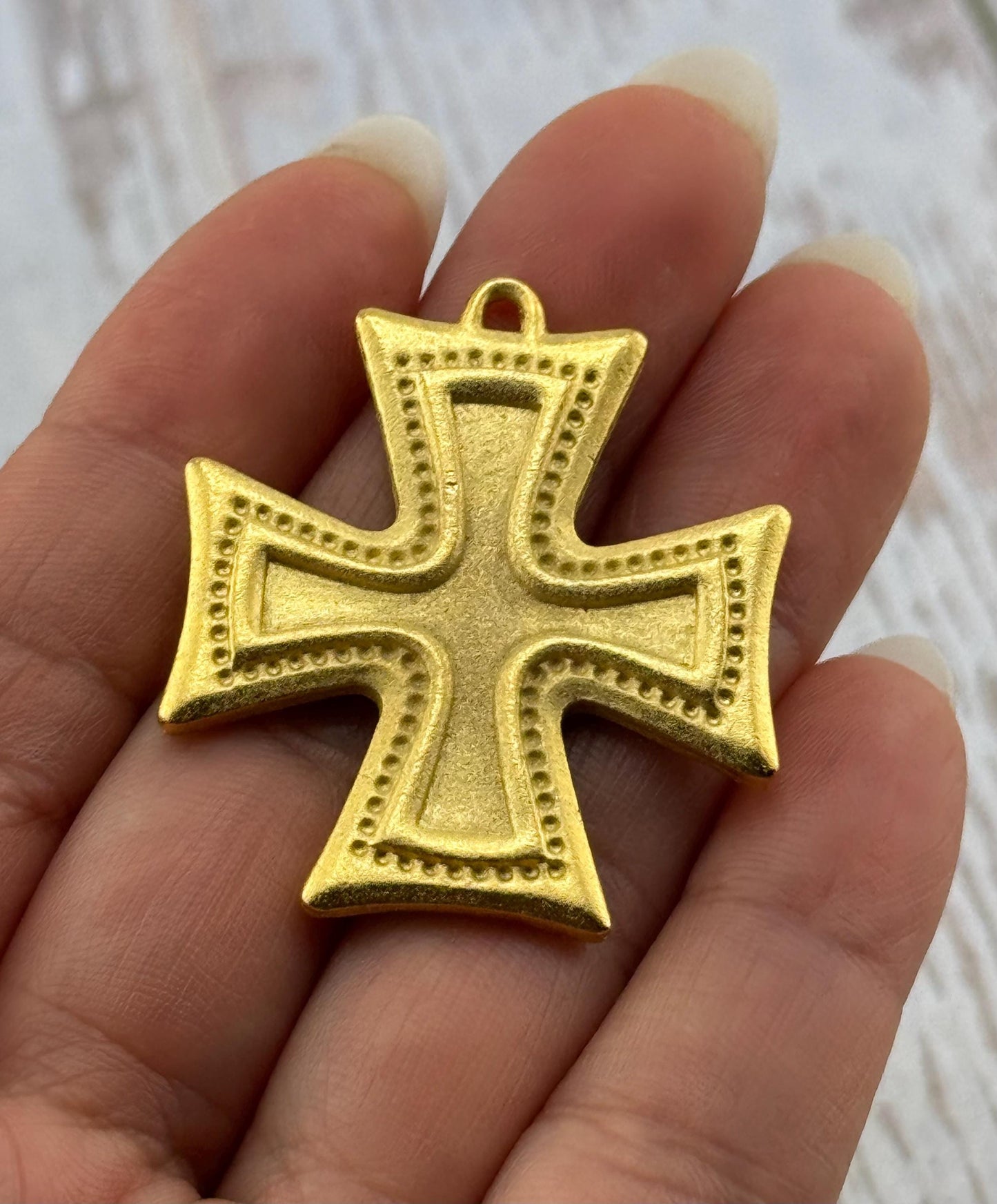 Large Square Cross Charm, Satin 18k Gold Plated - ST661