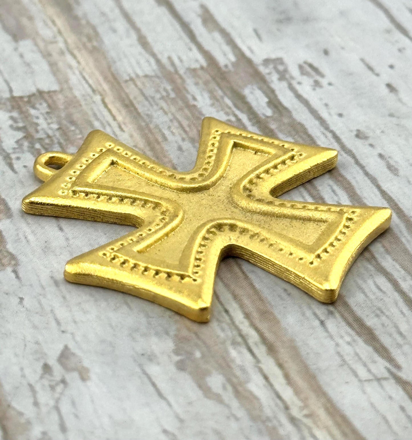 Large Square Cross Charm, Satin 18k Gold Plated - ST661