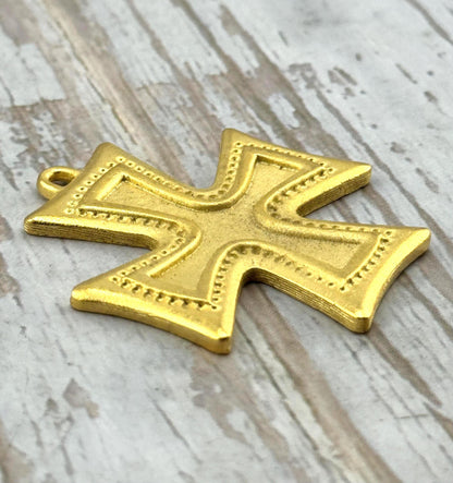 Large Square Cross Charm, Satin 18k Gold Plated - ST661