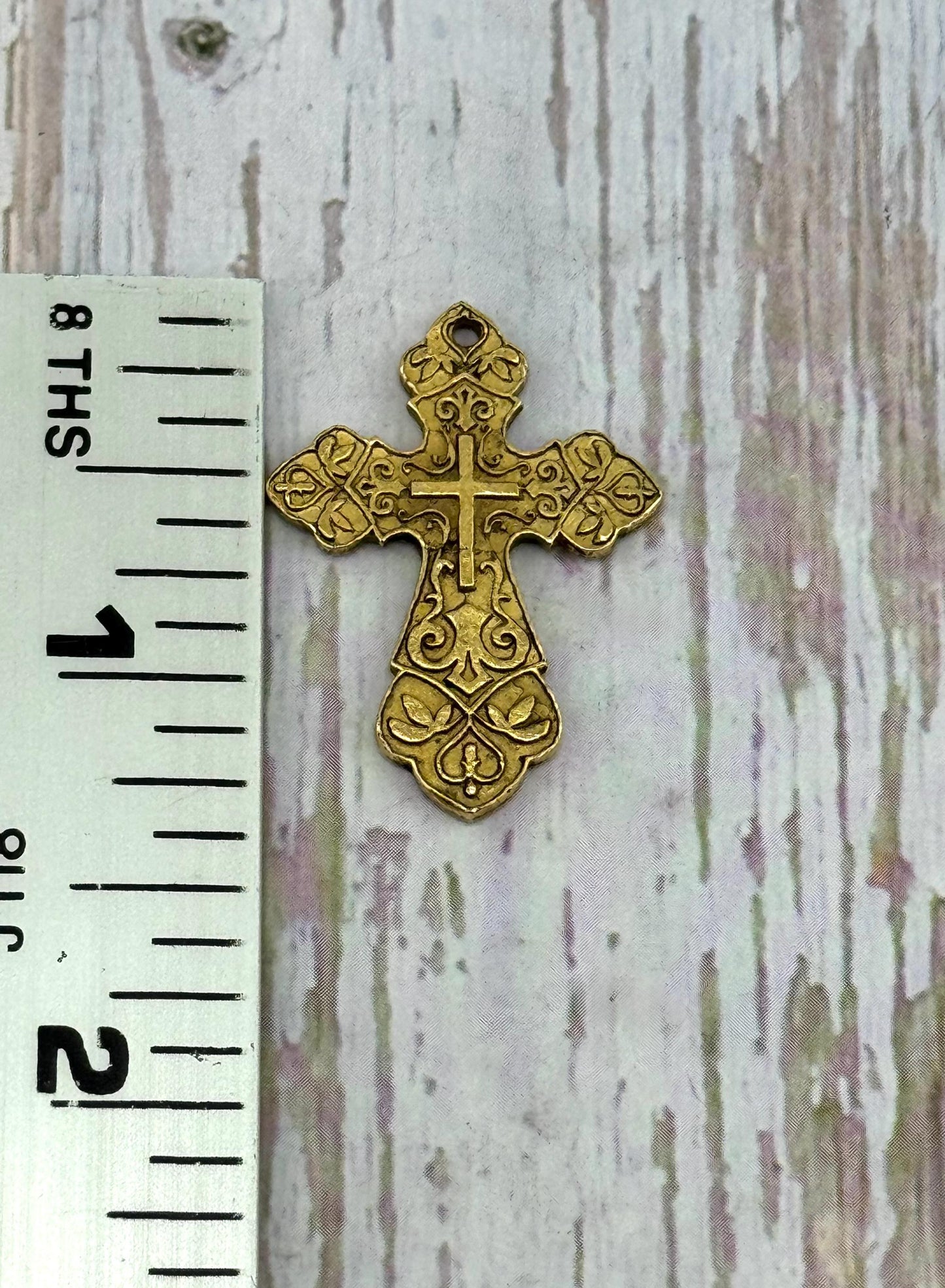 Large Ornate Christian Cross Pendant, Antiqued 18k Gold Plated - AG006