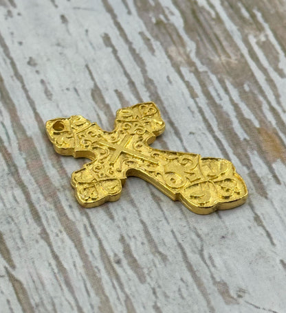 Large Ornate Cross Charm, Satin 18k Gold Plated - ST186