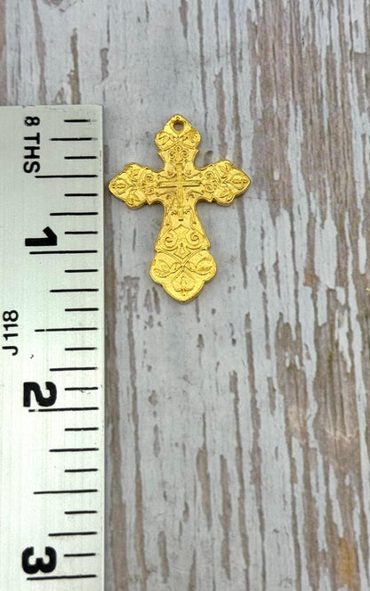 Large Ornate Cross Charm, Satin 18k Gold Plated - ST186