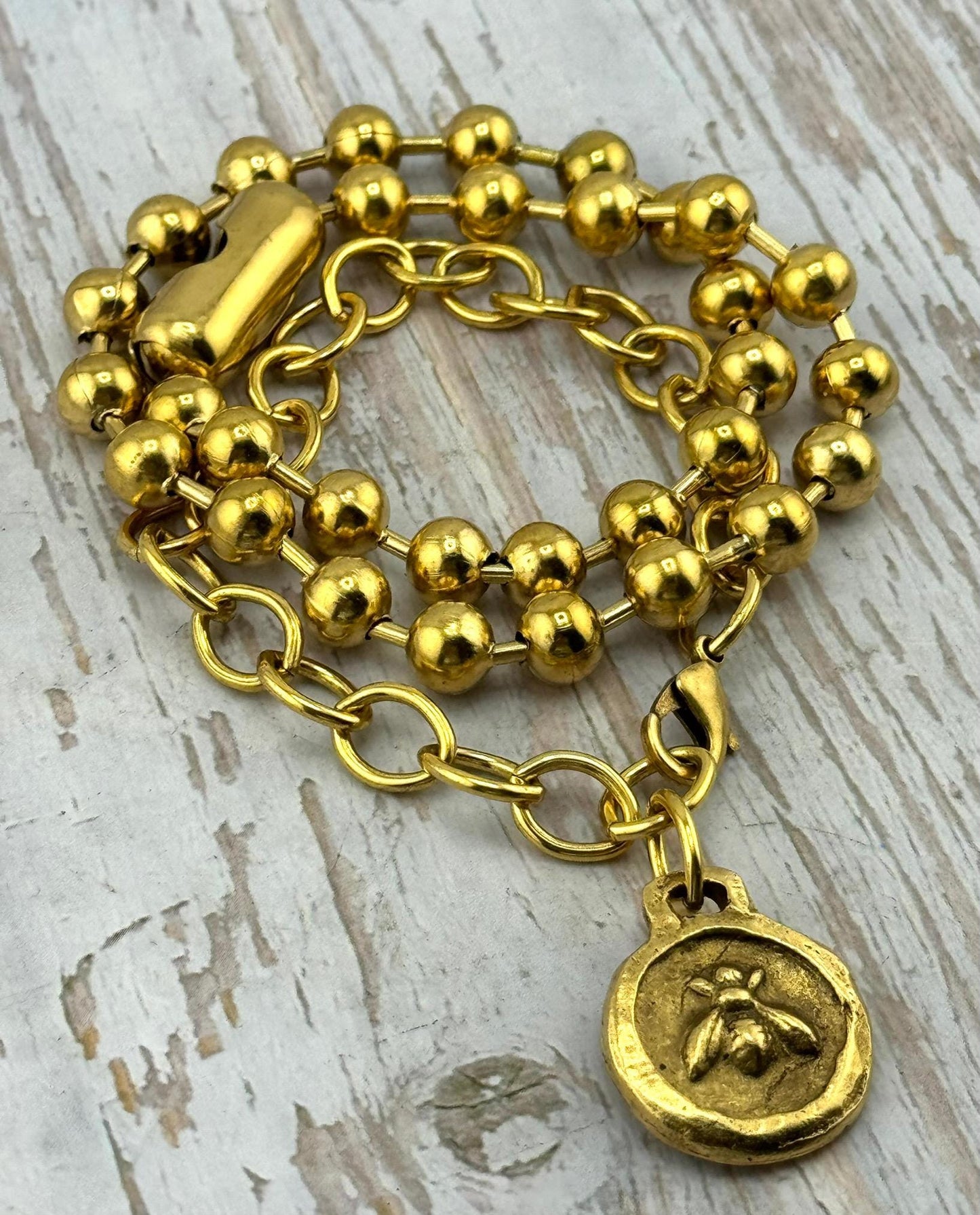 Double-sided Queen Bee Pendant, Antiqued 18K Gold Plated - AG118