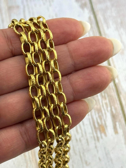 Cadena Rolo Ovalada Martillada, Bañada en Oro de 18k Envejecido - G118-CH