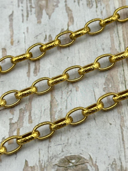 Cadena Rolo Ovalada Martillada, Bañada en Oro de 18k Envejecido - G118-CH