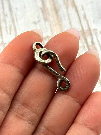Artisan Hook and Eye Hammered Clasp, Antiqued Pewter, - PT527