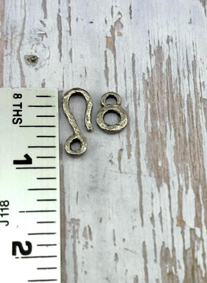 Artisan Hook and Eye Hammered Clasp, Antiqued Pewter, - PT527