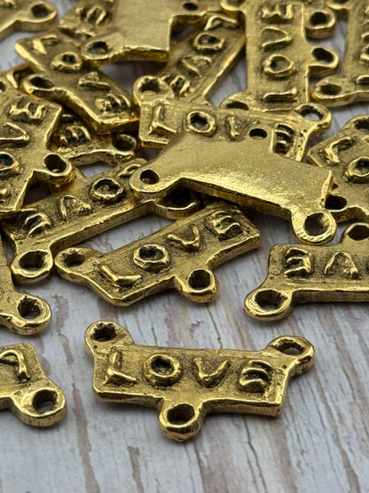 Artisan 'Love' Word Connector, Antiqued 18k Gold Plated - AG117