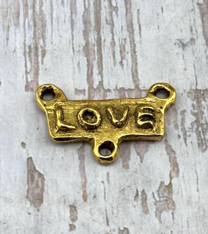 Artisan 'Love' Word Connector, Antiqued 18k Gold Plated - AG117