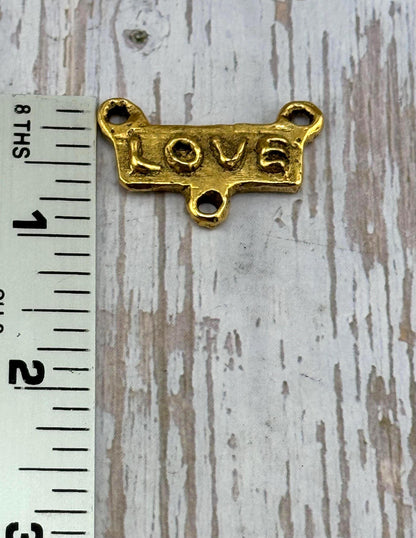 Artisan 'Love' Word Connector, Antiqued 18k Gold Plated - AG117