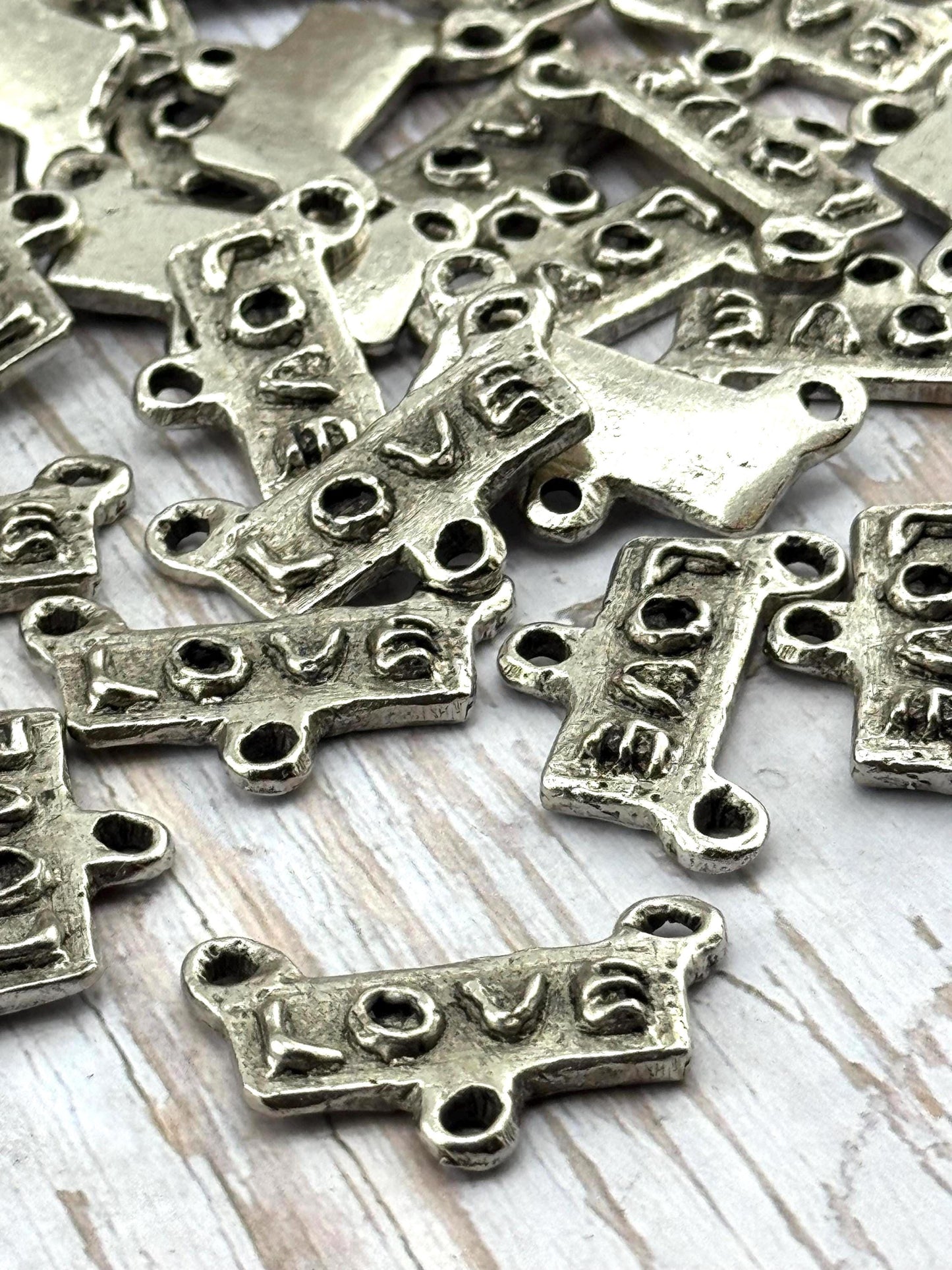 Artisan 'Love' Word Connector Charm, Antiqued Pewter - PT477
