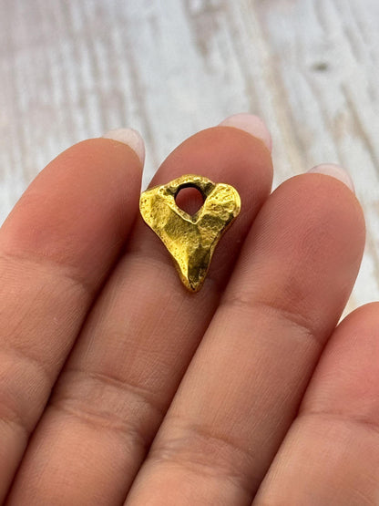 Small Rustic Heart Charm, Antiqued 18k Gold Plated - AG138