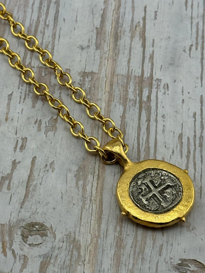 Cadena de cable ovalada mediana lisa, chapada en oro de 18k envejecido - G113-CH