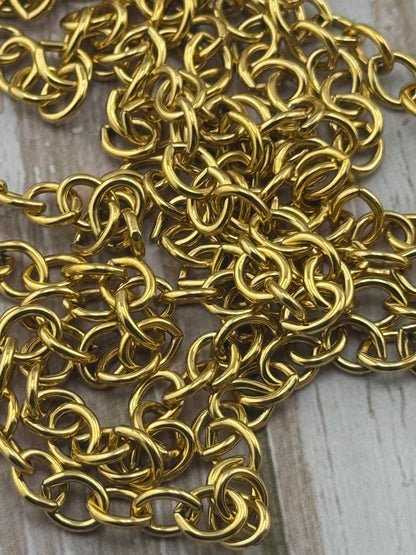 Cadena de cable ovalada mediana lisa, chapada en oro de 18k envejecido - G113-CH