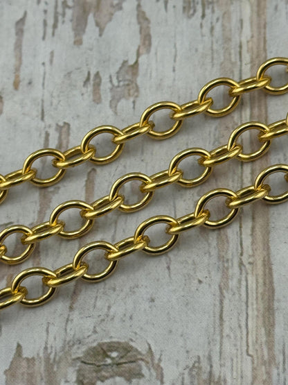 Cadena de cable ovalada mediana lisa, chapada en oro de 18k envejecido - G113-CH