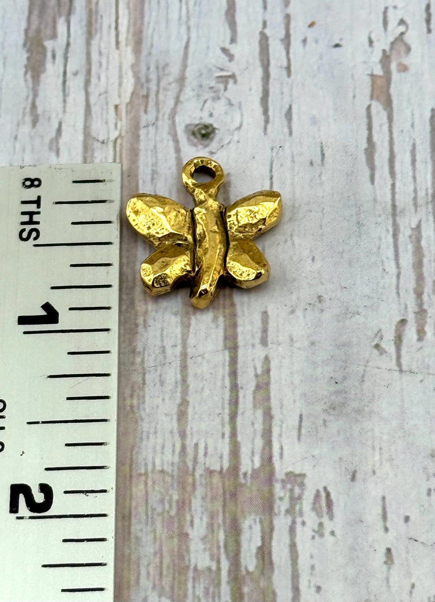 Artisan Butterfly Charm, Antiqued 18k Gold Plated - AG126