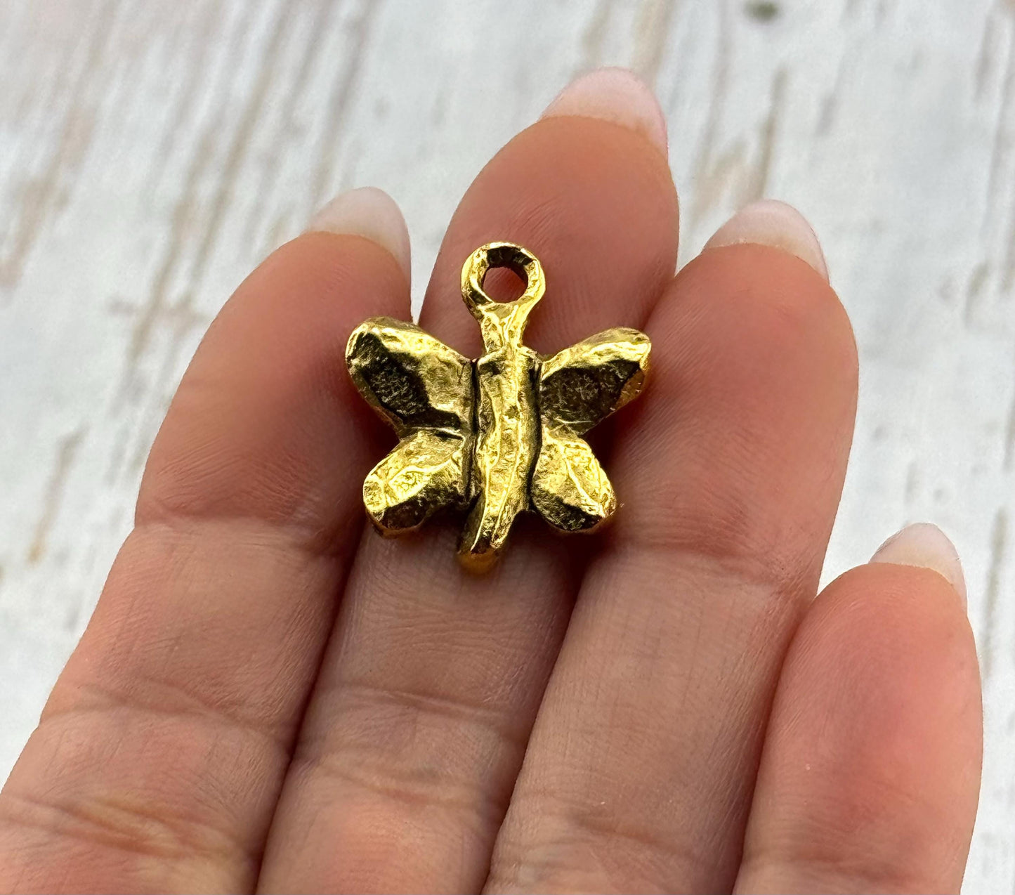 Artisan Butterfly Charm, Antiqued 18k Gold Plated - AG126