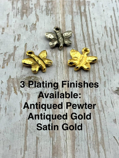 Artisan Butterfly Charm, Antiqued 18k Gold Plated - AG126