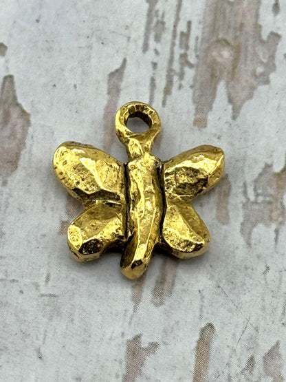 Artisan Butterfly Charm, Antiqued 18k Gold Plated - AG126