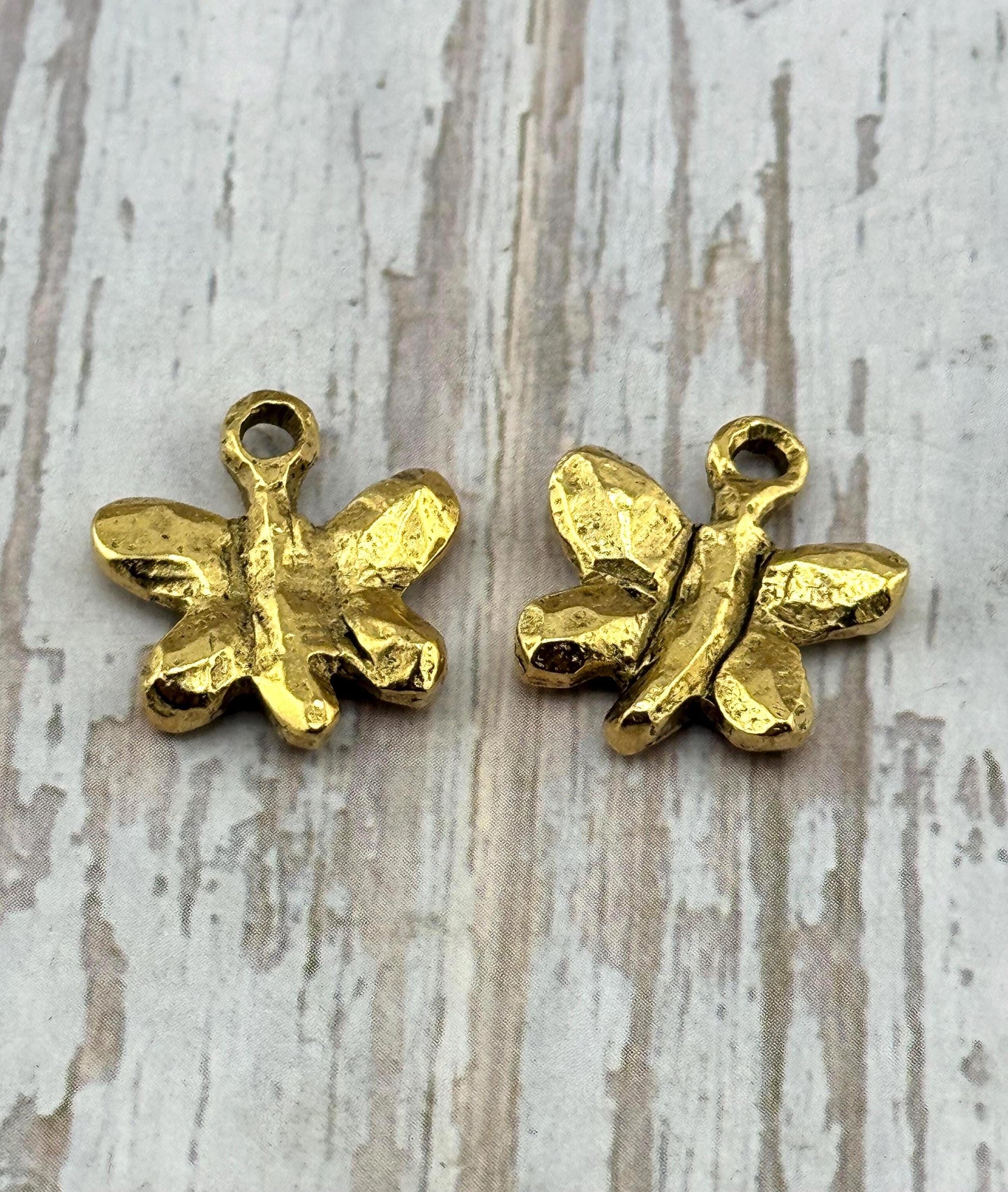 Artisan Butterfly Charm, Antiqued 18k Gold Plated - AG126