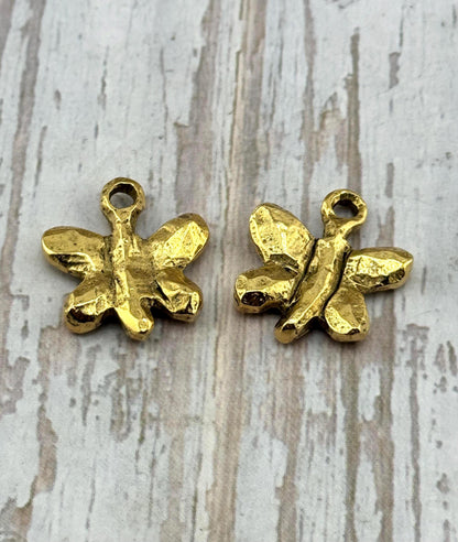Artisan Butterfly Charm, Antiqued 18k Gold Plated - AG126