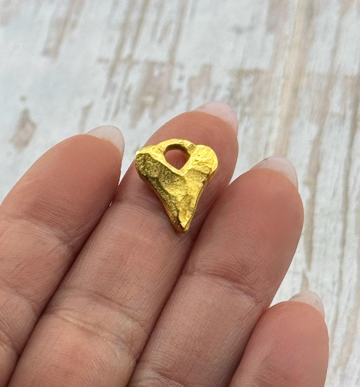 Small Rustic Heart Charm, Satin 18k Gold Plated - ST318