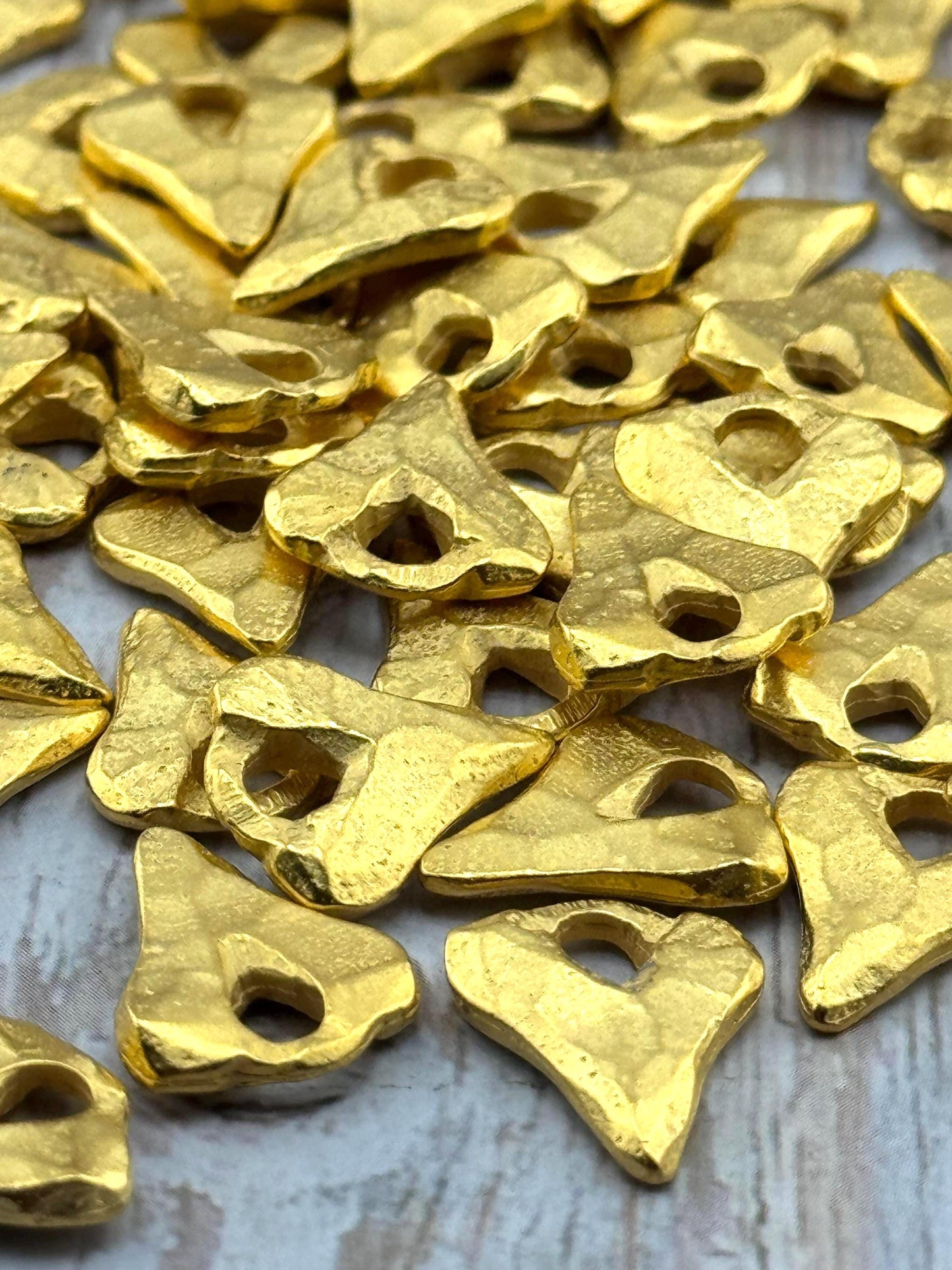 Small Rustic Heart Charm, Satin 18k Gold Plated - ST318