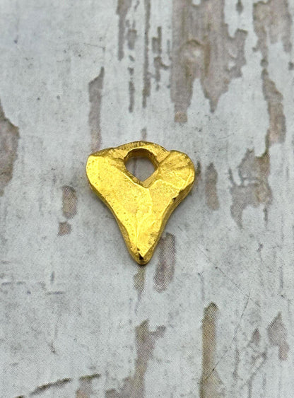 Small Rustic Heart Charm, Satin 18k Gold Plated - ST318