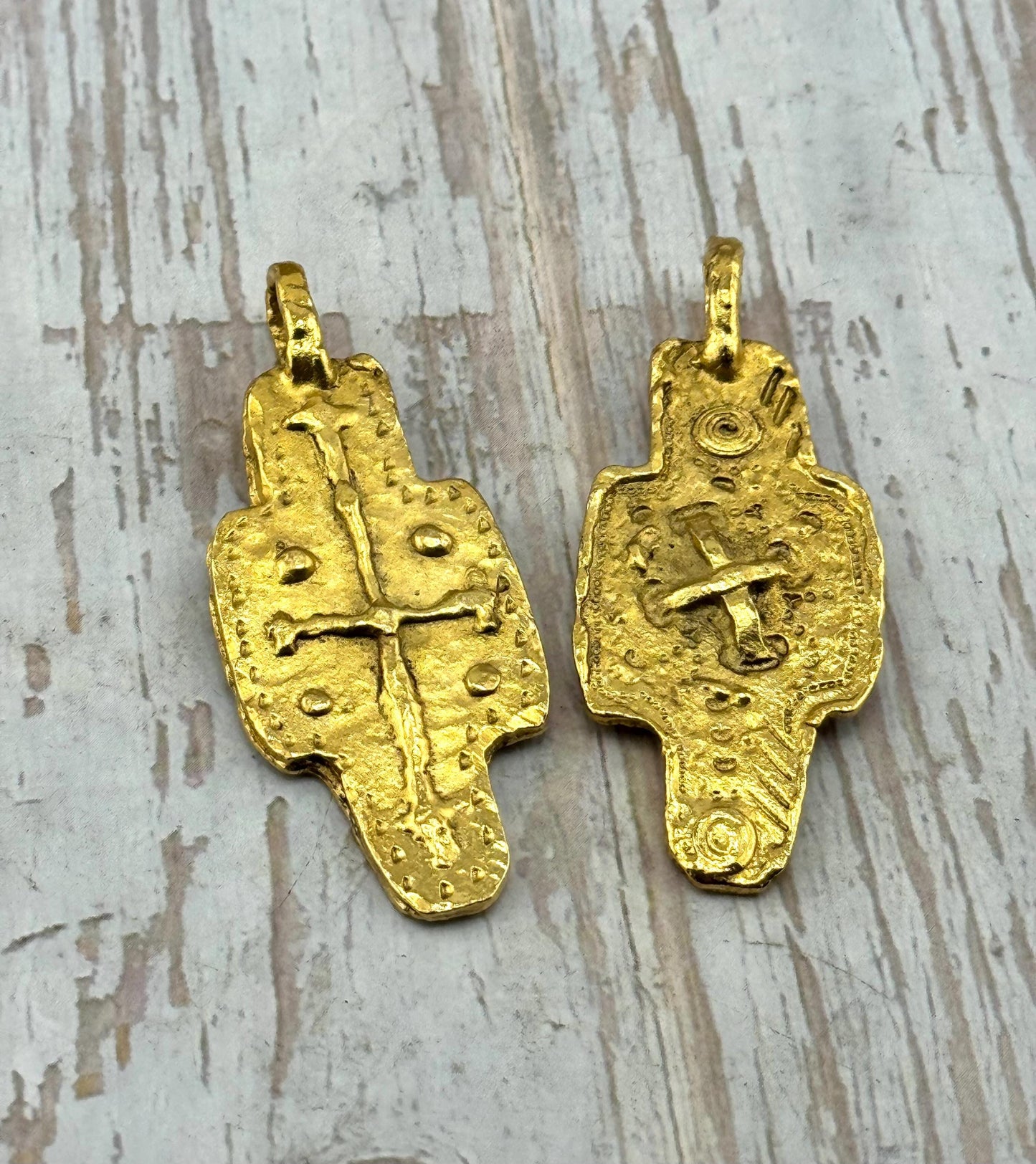 Rustic Double-Sided Cross Pendant, Antiqued 18k Gold Plated - AG555