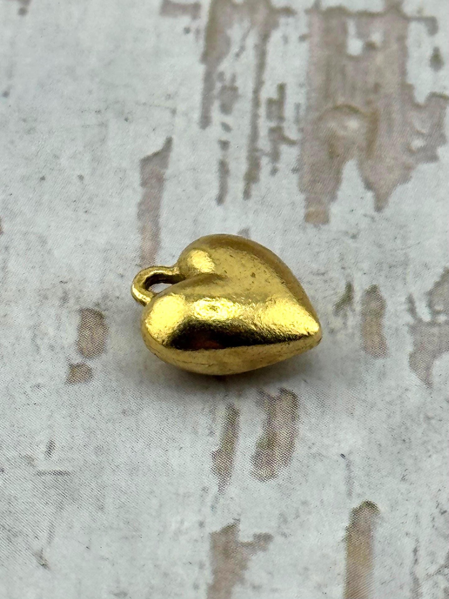 Small Puffy Heart Charm, Antiqued 18k Gold Plated - AG032