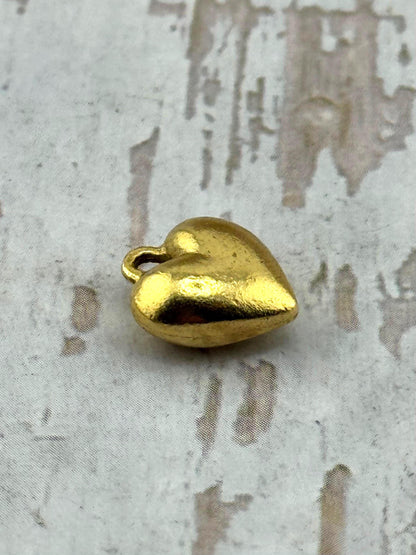 Small Puffy Heart Charm, Antiqued 18k Gold Plated - AG032