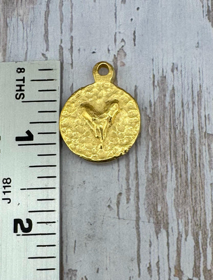 Double-sided Cross & Heart Pendant, Satin 18k Gold Plated - ST287