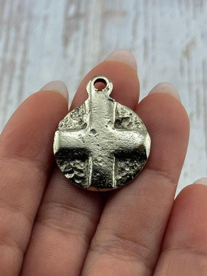 Double-sided Cross and Heart Pendant, Antiqued Pewter - PT467