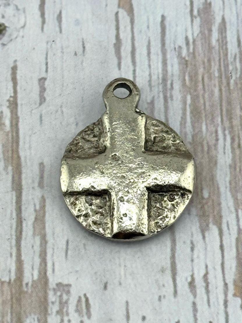 Double-sided Cross and Heart Pendant, Antiqued Pewter - PT467
