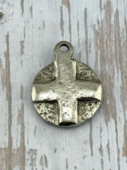 Double-sided Cross and Heart Pendant, Antiqued Pewter - PT467