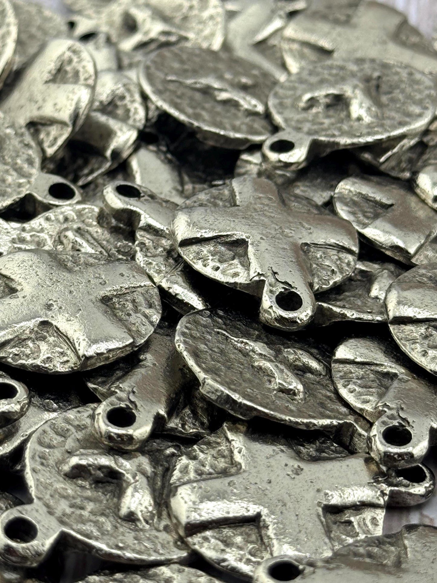 Double-sided Cross and Heart Pendant, Antiqued Pewter - PT467
