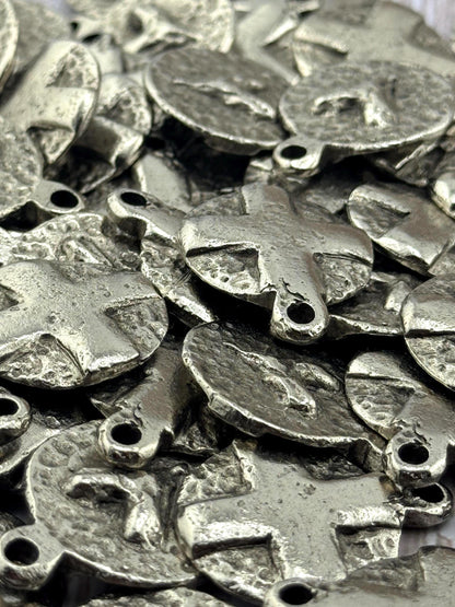 Double-sided Cross and Heart Pendant, Antiqued Pewter - PT467