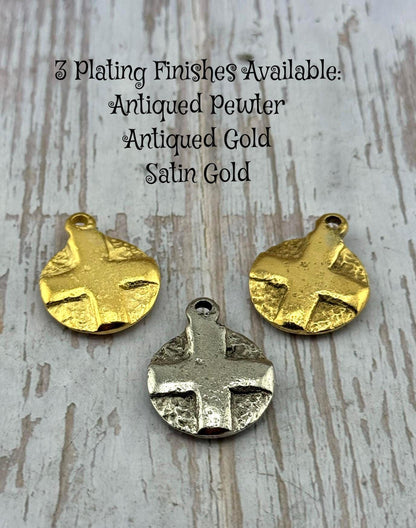 Double-sided Cross and Heart Pendant, Antiqued Pewter - PT467