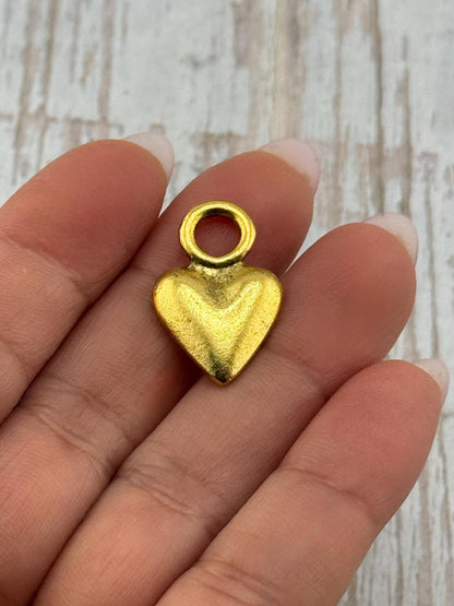 Small Puffy Heart Charm, Antiqued 18k Gold Plated - AG558