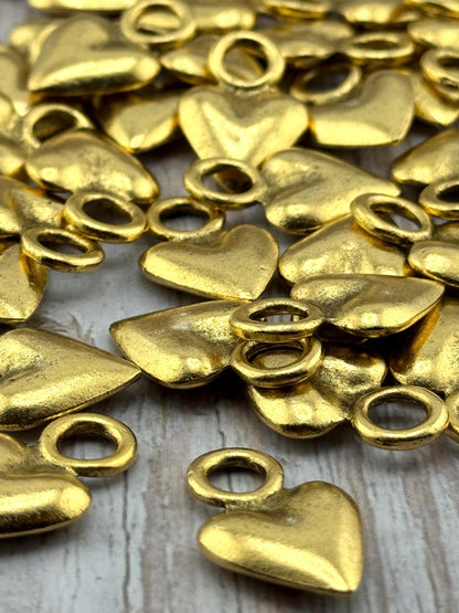 Small Puffy Heart Charm, Antiqued 18k Gold Plated - AG558