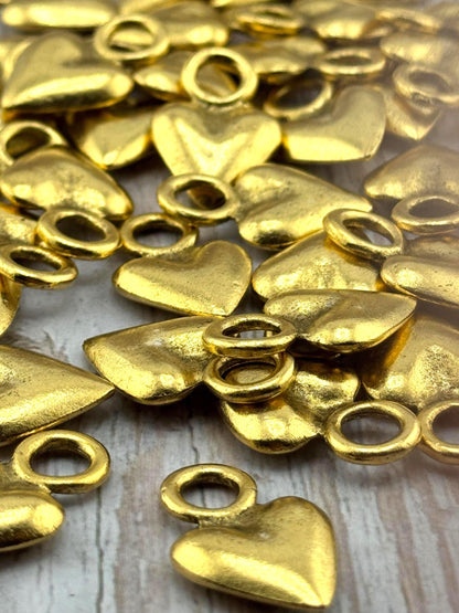 Small Puffy Heart Charm, Antiqued 18k Gold Plated - AG558
