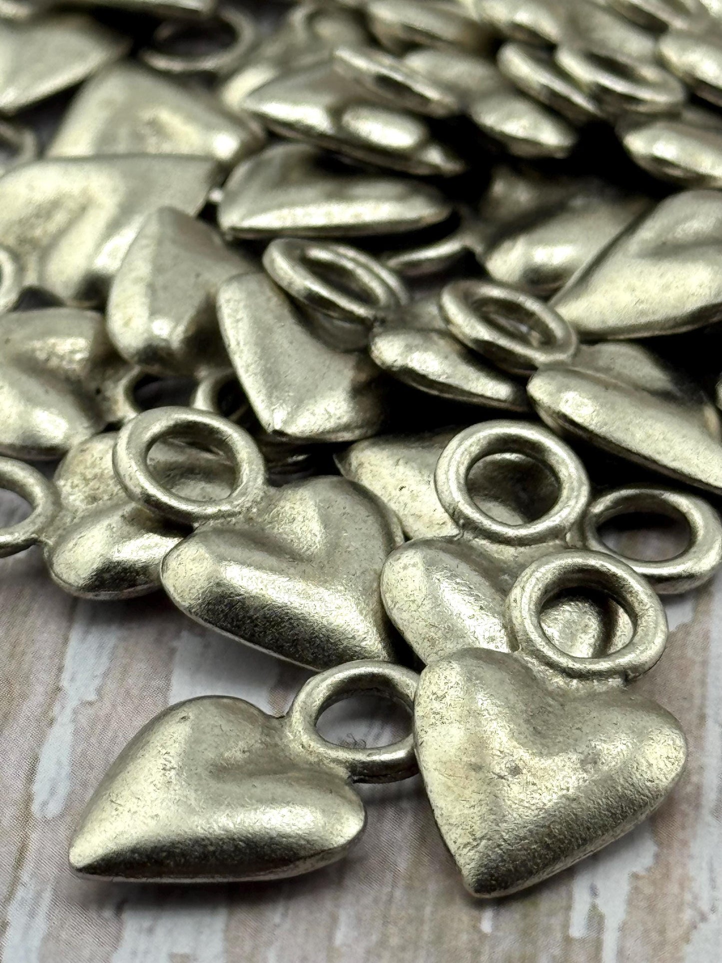 Small Puffy Heart Charm, Antiqued Pewter - PT570