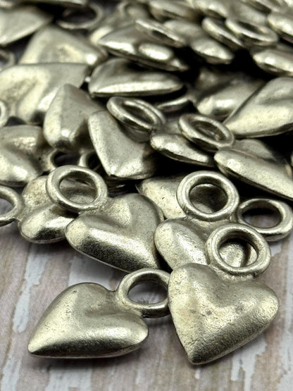 Small Puffy Heart Charm, Antiqued Pewter - PT570