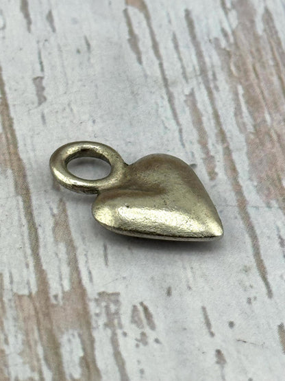 Small Puffy Heart Charm, Antiqued Pewter - PT570