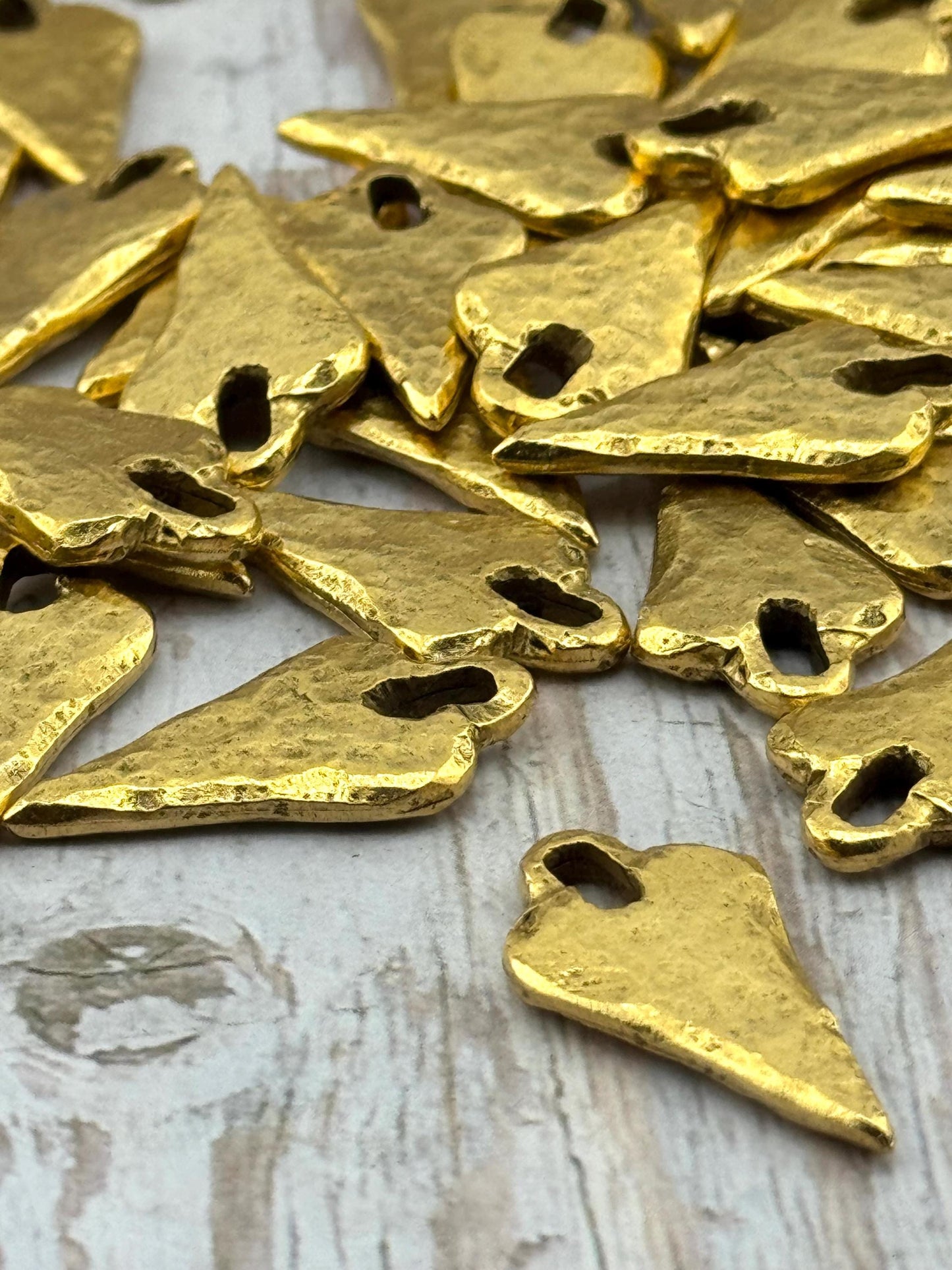 Hammered Arrowhead Heart Pendant, Antiqued 18k Gold Plated - AG131