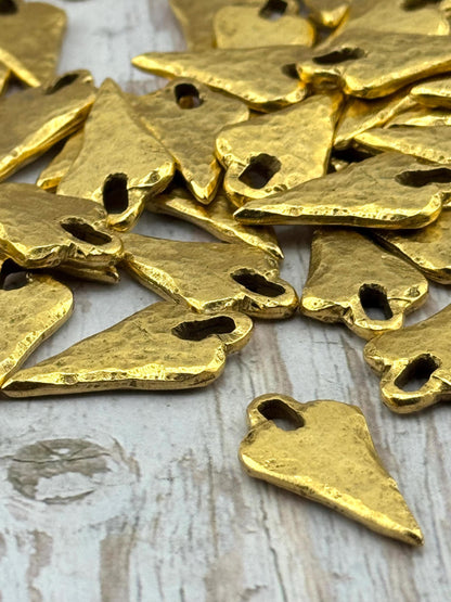 Hammered Arrowhead Heart Pendant, Antiqued 18k Gold Plated - AG131