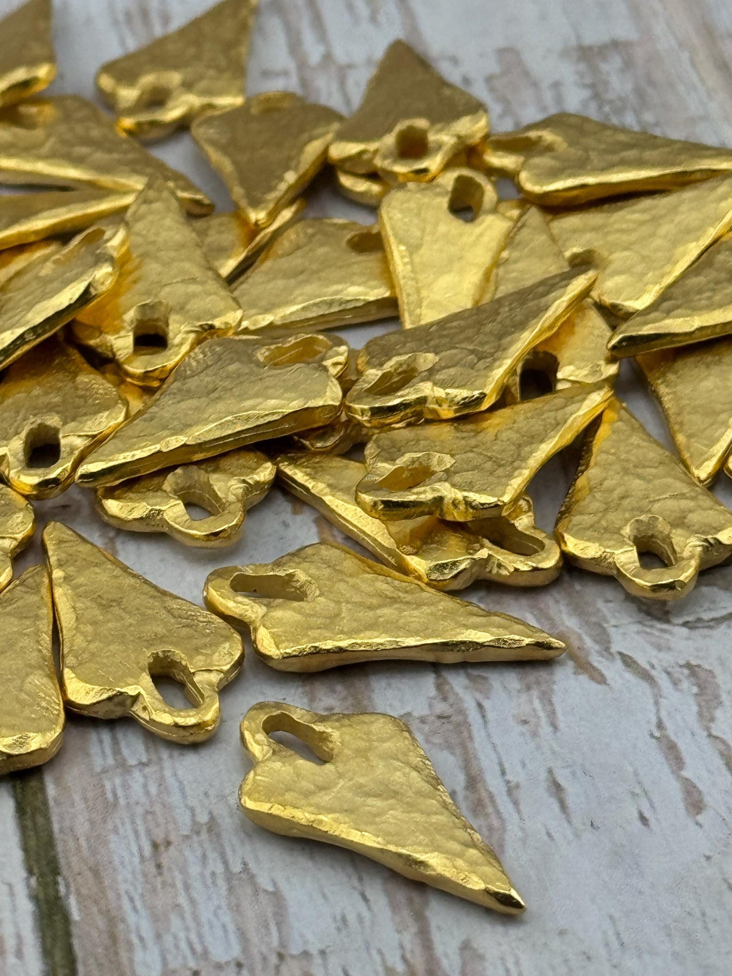 Hammered Heart Pendant, Satin 18k Gold Plated - ST311