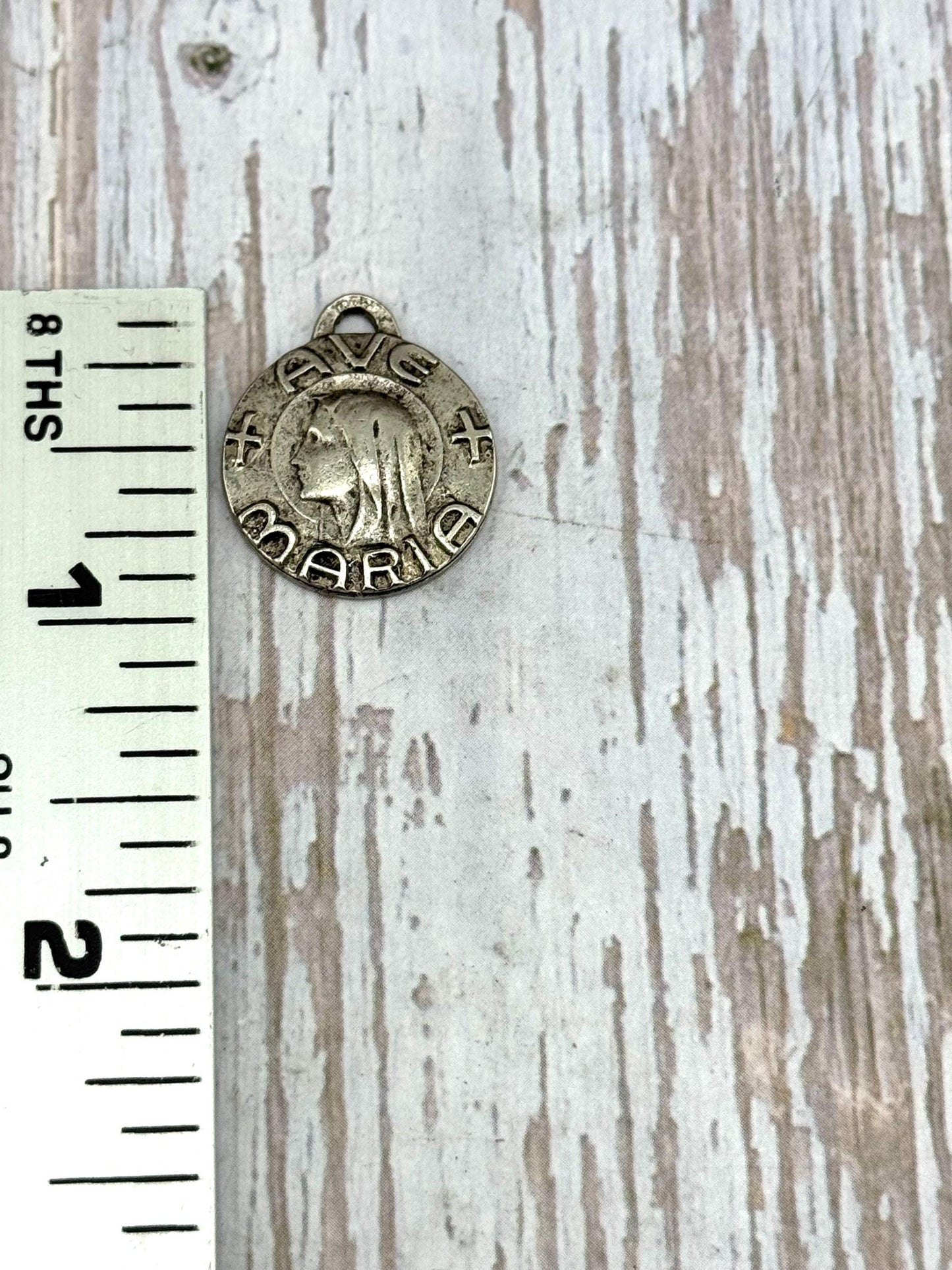Our Lady of Lourdes Ave Maria Medal, Antiqued Pewter - PT460