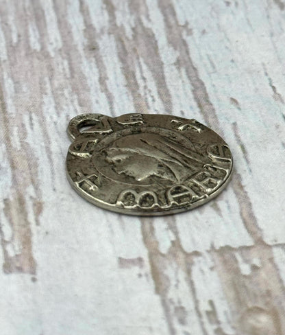 Our Lady of Lourdes Ave Maria Medal, Antiqued Pewter - PT460