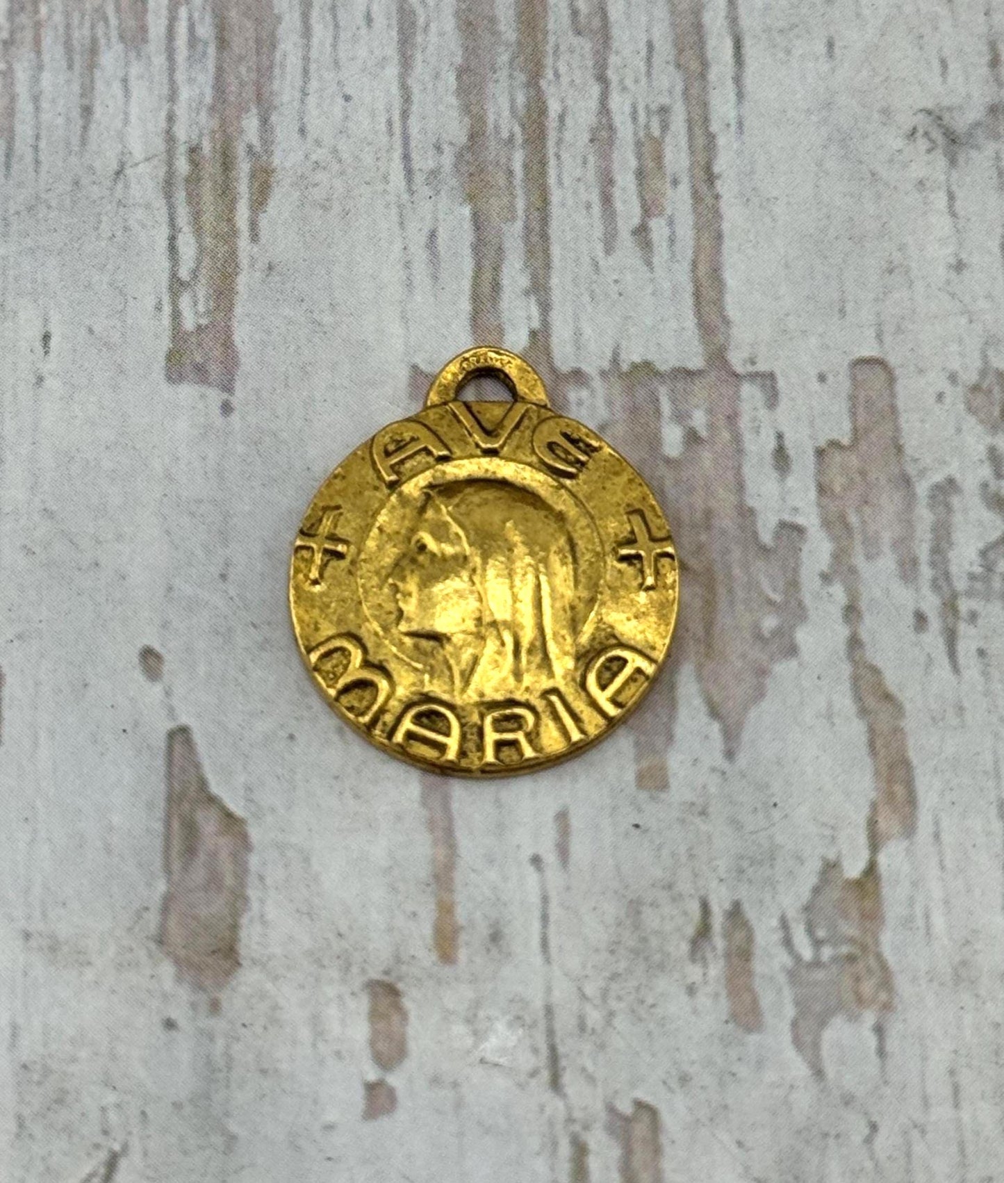 Our Lady of Lourdes Ave Maria Medal, Antiqued 18k Gold Plated - AG100